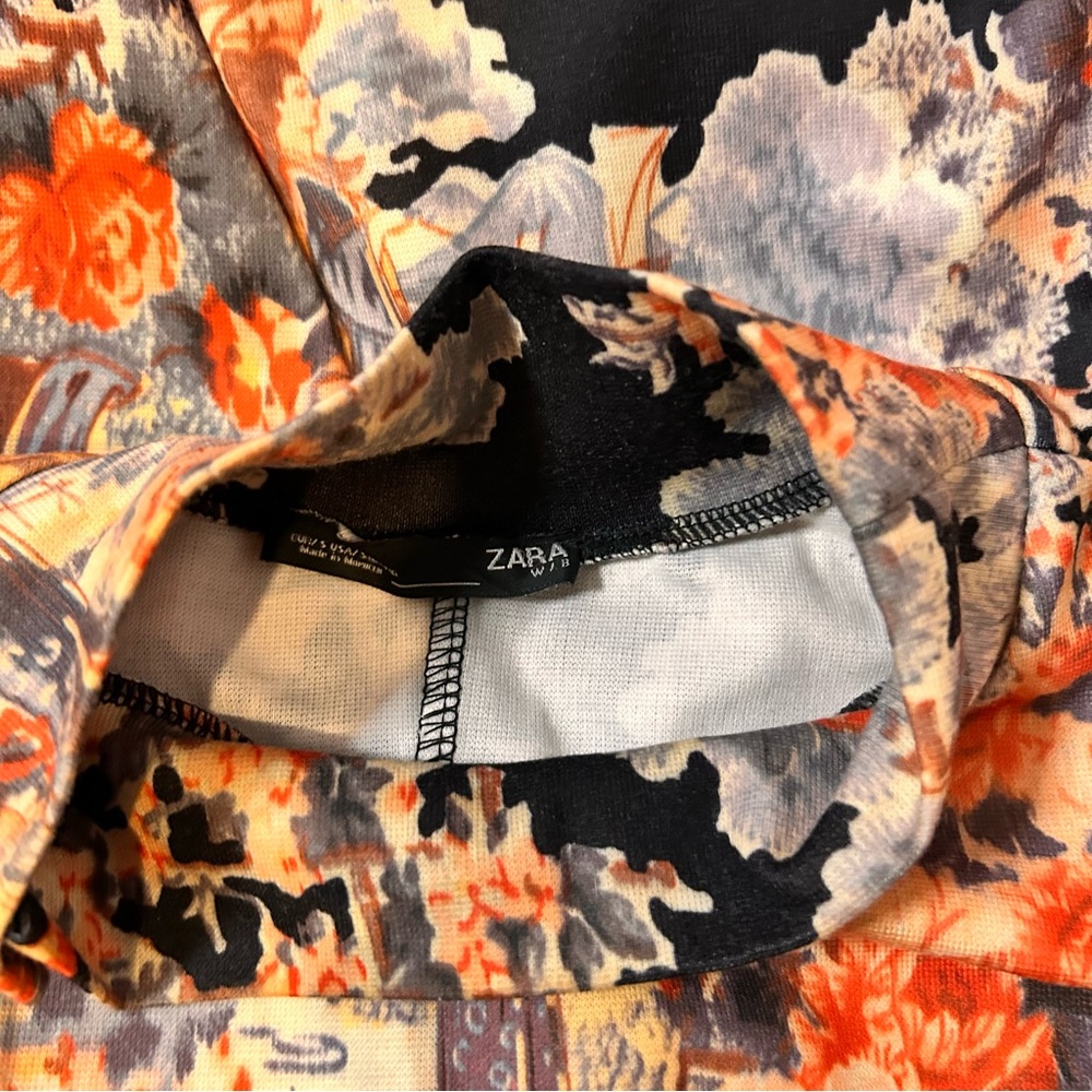 Zara Mock Neck Asian Print Dress - Size S - Picture 10 of 10
